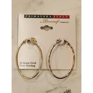24 Karat Gold Over Sterling Oval Hoop Earrings Primavera Italy Dancecraft Co.